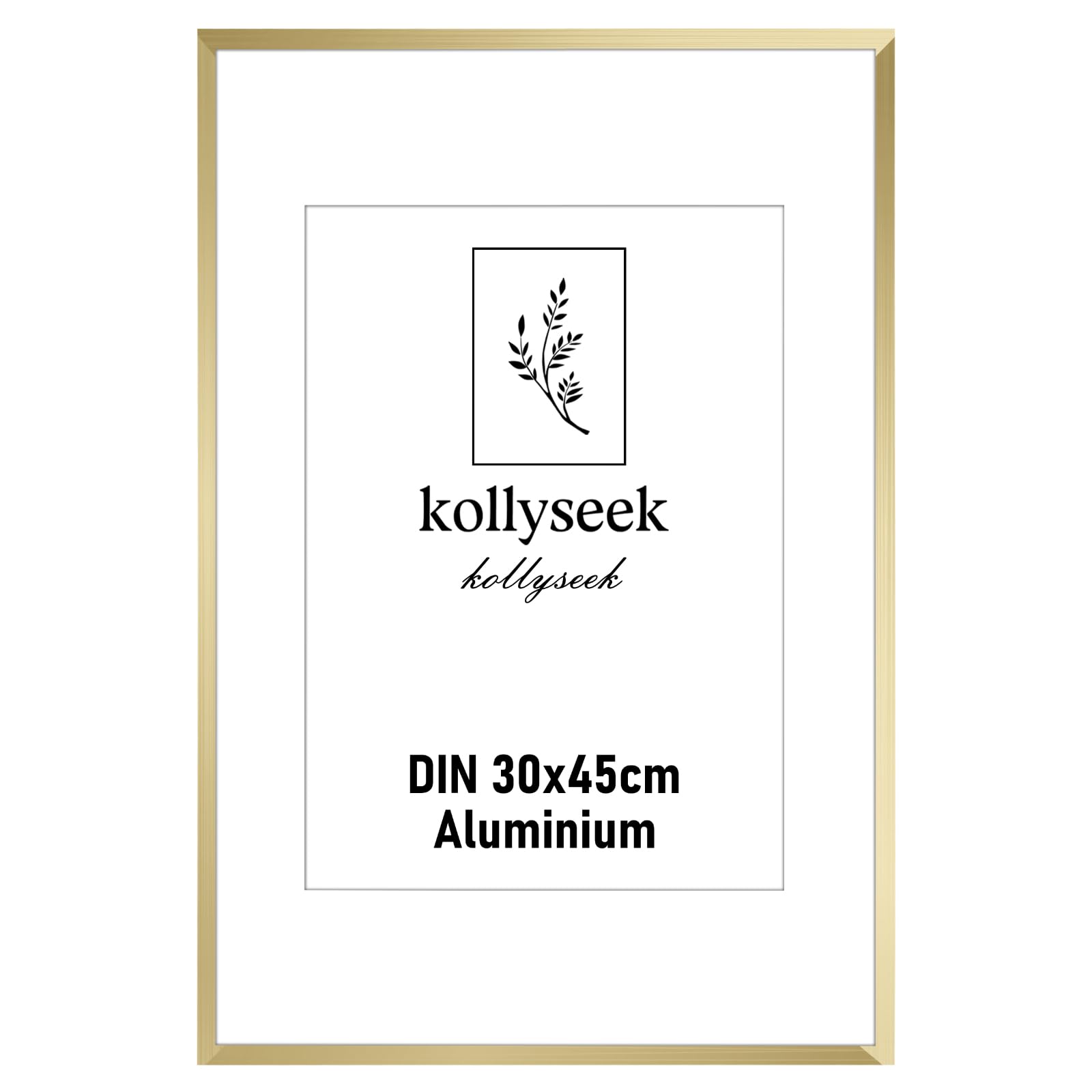 kollyseek Aluminium Frame 30x45cm Gold Metal Poster Frame with Shatterproof Acrylic Glass Modern Picture Frame with Mount for Pictures Poster Photo Gold