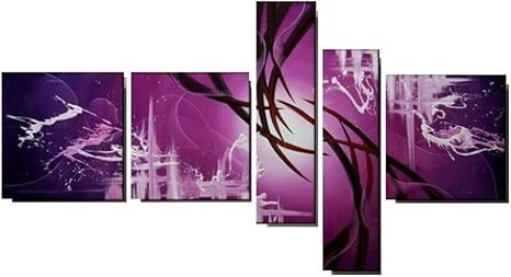 Amazon Co Jp 油彩画shop Art 手書きの油彩画 アートパネル 5パネルセット 紫バック黒ライン W0106 モダンアート 絵画 インテリア 壁掛け 油絵 油彩画 抽象画 壁飾り ウォールアート 紫 スタイリッシュ かっこいい ホーム キッチン
