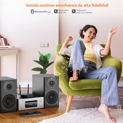 1Mii Bluetooth 5.3 HiFi Receiver, Bluetooth Audio Adapter Volume Control, Optical AUX Output 3.5mm, Coaxial, 3D Surround with aptX LL Low Latency for Speakers, Home Stereo, Long Range