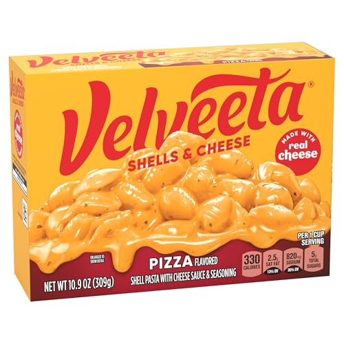 VELVEETA PIZZA FLAVORED SHELLS & CHEESE WITH SHELL PASTA, CHEESE SAUCE AND SEASONING, 10.9 OZ BOX