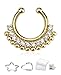 Gold IP Paved Gem Fan Non-Piercing Fake Septum Ring Clip On Clicker Ring 502GC