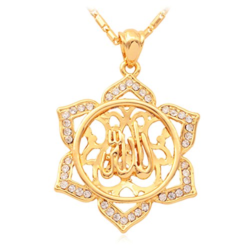 Vintage Islamic Jewelry 18K Gold Plated Rhinestone Crystal Allah Pendant Necklace Vintage Islamic Jewelry 18K Gold Plated Rhinestone Crystal Allah Pendant Necklace