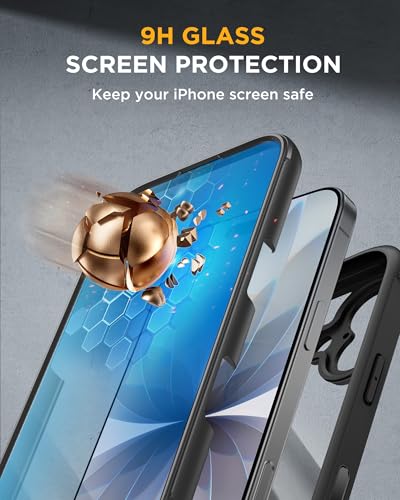 Miracase for iPhone 17 Case 6.3'', Full-Body Bumper Military Grade Drop Protection Outdoor Phone case with Built-in Glass Screen &Camera Control,Easy Installation,No Gap,Compatible with MagSafe,Black