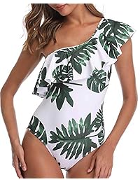 F-Tempt 1 pieza traje de baño para dama un hombro monokini volantes florales tropicales flamenco impreso traje de baño