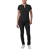 Adar Addition Scrubs Set for Women - Stretch Notched V-Neck Scrub Top & Skinny Cargo Scrub Pants, 10 Pockets