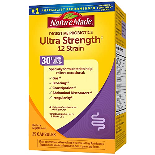 NATURE MADE ULTRA STRENGTH 12 STRAIN DIGESTIVE PROBIOTICS, PROBIOTICS FOR WOMEN AND MEN, 25 PROBIOTIC CAPSULES, 25 DAY SUPPLY