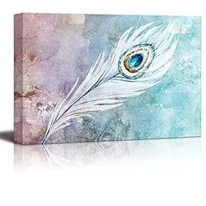 Singular Feather Painted on a Watercolor Background