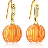 Delicate Pumpkin Dangle Earrings for Women Gold Plated Dainty CZ Halloween Thanksgiving Color Birthstone Charms Drop Fish Hook Dangling Fall Holiday Festival Dress Accessories Gifts