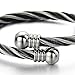 COOLSTEELANDBEYOND Elastic Adjustable Steel Twisted Cable Cuff Bangle Bracelet for Men and Women Silver Black Two-tone