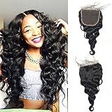 Luwigs 5x5 Lace Closure Loose Wave Brazilian Human Virgin Hair With Natural Hairline Free Part Natural Color (18 inches, Loose Wave)