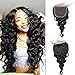 Luwigs 5x5 Lace Closure Loose Wave Brazilian Human Virgin Hair With Natural Hairline Free Part Natural Color (16 inches, Loose Wave)