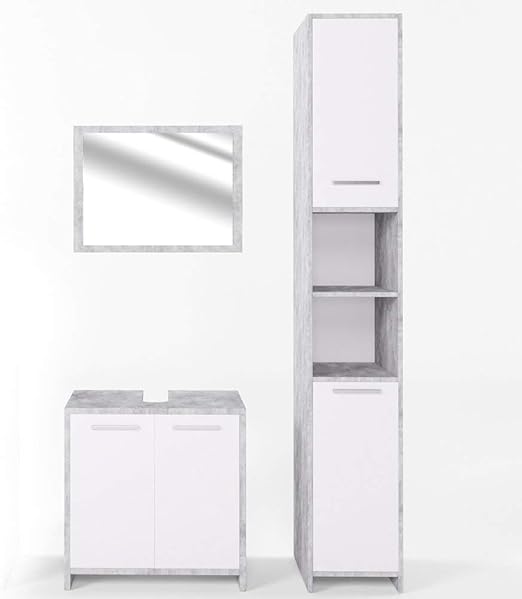 Vicco Badmobel Set Kiko Weiss Hochglanz Grau Beton Badspiegel Unterschrank Bad Hochschrank Bad Midischrank Amazon De Kuche Haushalt