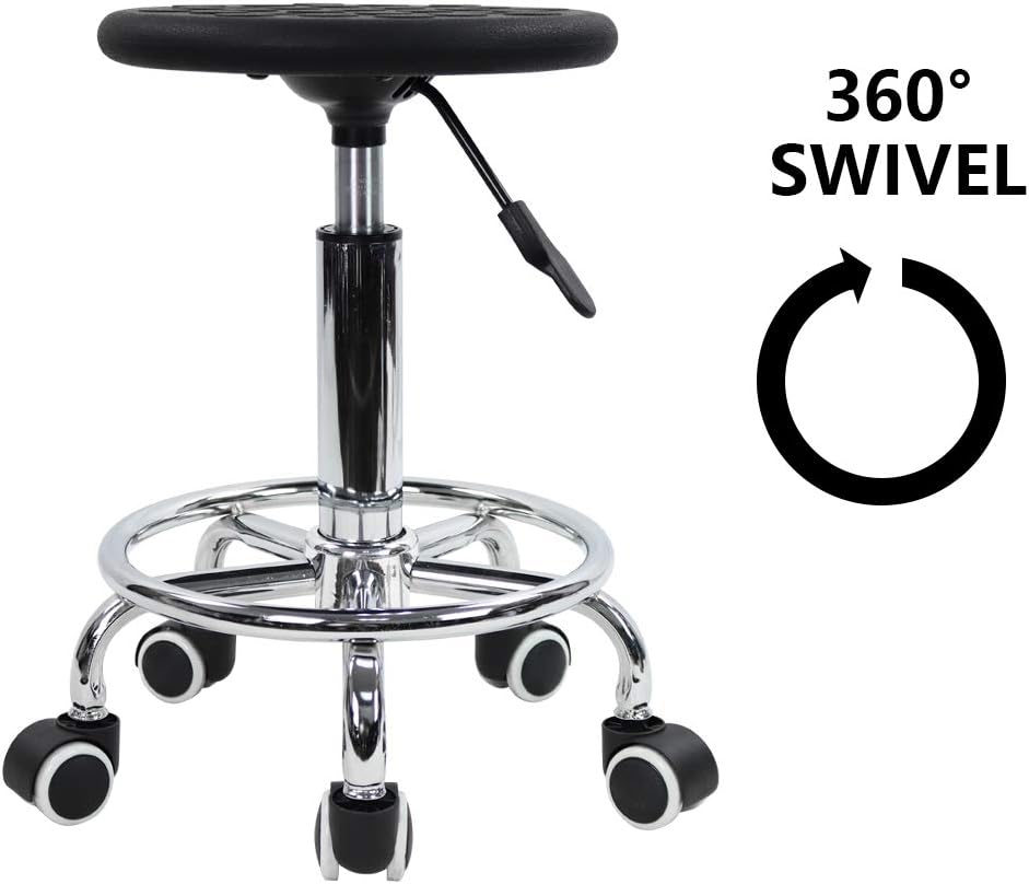 KKTONER PU Foam Rolling Stool with Footrest Height Adjustment Swivel Laboratory spa Salon Tattoo Work Anti-Static Stool Small (Black): Furniture & Decor