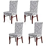 SHZONS™Super Fit Stretch Removable Washable Solid Dining Chair Slipcovers Seat Protector Covers(Pack of 4,GrayBlack)