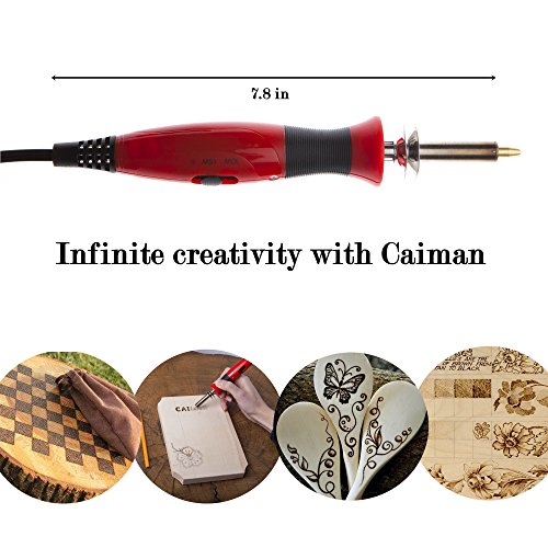 Caiman Wood Burning Kit 38 Pcs,WoodBurning Pyrography Pen 15-30W Power Adjustable Temperature With Soldering Iron, Stand and Portable Carry Case