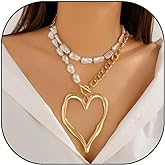 Y2k Large Heart Necklaces for Women Chunky Big Heart Pendant Necklace Exaggerated Layered Love Pearl Choker Necklace Set Dainty Statement Jewelry Gift