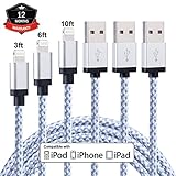EverDigi iPhone Cable, 3ft 6ft 10ft Charger Nylon Braided 8pin Lightning to USB Charging Cord for iPhone7, 7 Plus, 6s, 6s Plus, 6, 6 Plus, 5 5S, 5C, SE, iPad and iPod(White, 3 pack)