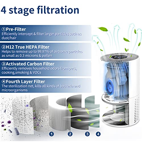 Air Purifiers for Home and Bedroom - True HEPA Air Filter for Room, High-Efficiency Air Cleaner with 4 Stage Filters, Intelligent Mode Nightlight for Allergies, Pets, Smokers, Mold, Pollen, Dust