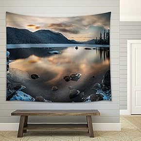 Winter Landscape with Lake and Mountain - Fabric Wall Tapestry Home Decor - 51x60 inches
