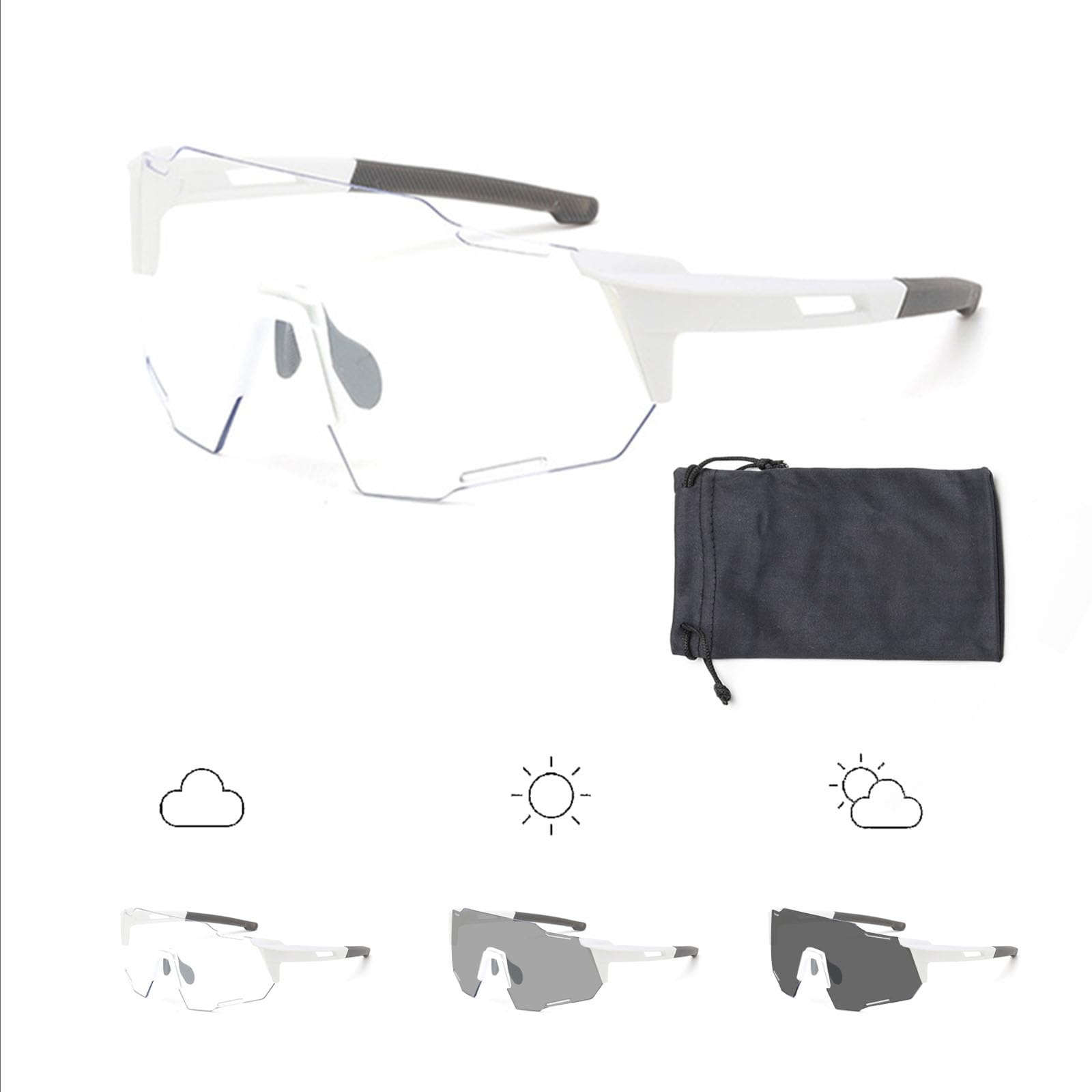 SSKHE Cycling Glasses, Self-Tinting Sunglasses with Case, UV-Dependent Color Change, UV400 Protection Ski Goggles Outdoor Bicycle Motorbike Driving Fishing Hiking(White/Gray)