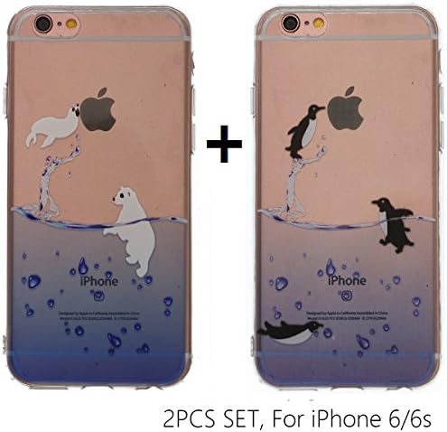 iPhone 6 / 6S Case , BLUEWALL Penguin Walrus Cute Funy Cartoon Creative Design Transparent Colorful Print Soft TPU Ultra-thin 2 Cover Cases Set For iPhone6S and iPhone6 (Penguins & Walrus )