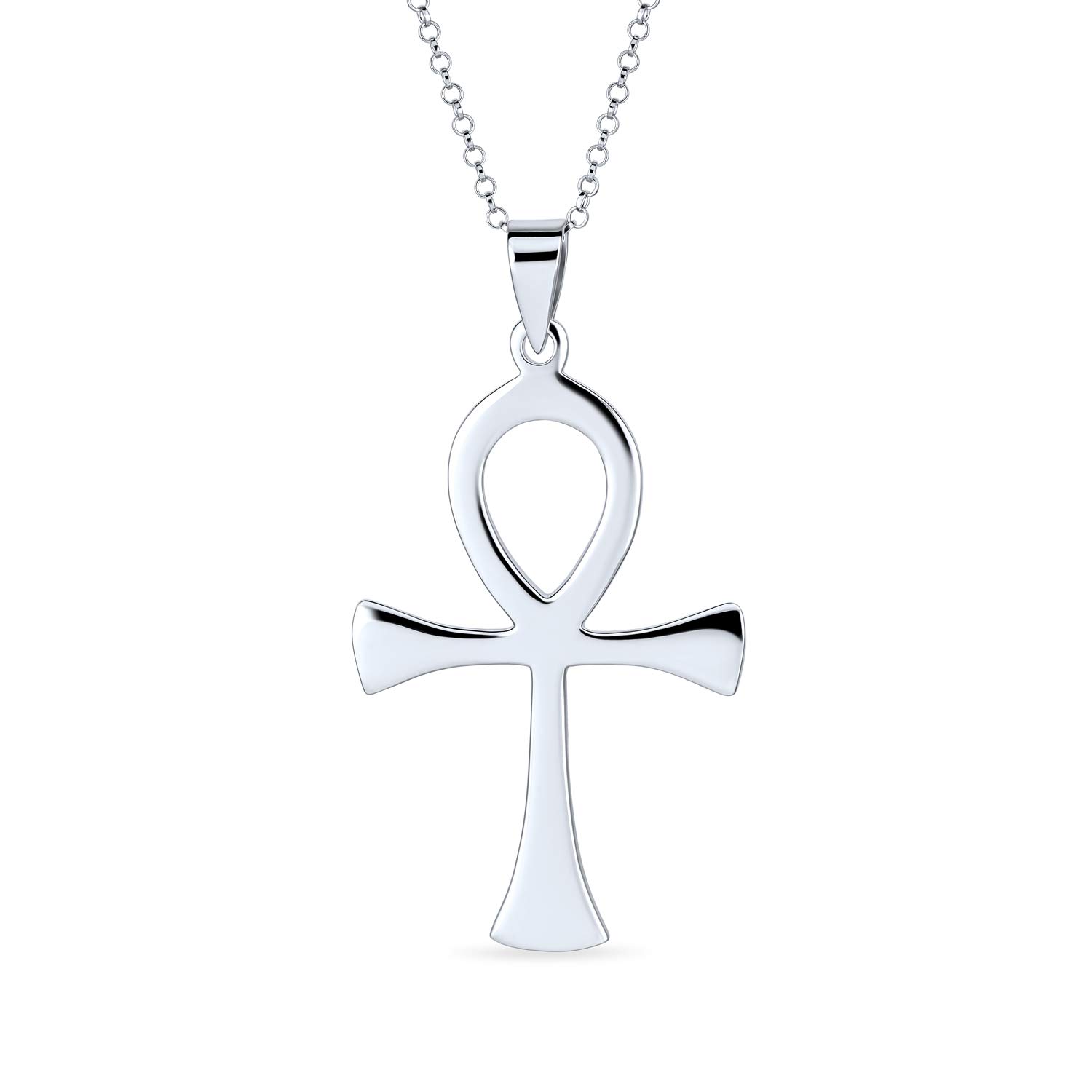 Bling Jewelry Large Classic Mens Large Key To Life Egyptian Ankh Cross Pendant Necklace For Men Teen Polished .925 Sterling Silver