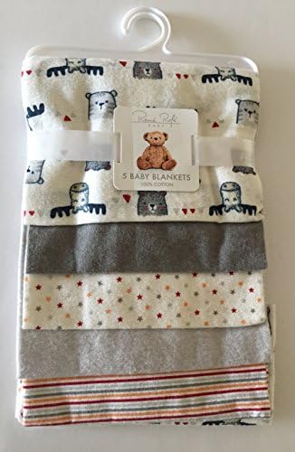 Renee Rofe Rene Rofe Baby Little Kids Basics Unisex 5-Pack Receiving Blankets, Moose, Bears, hearts Newborn 100% Cotton