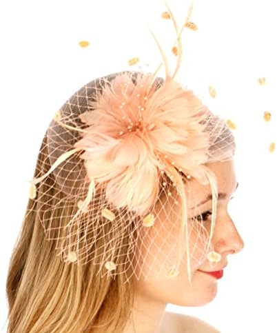 fashion2100 Feather flower corsage fascinator Peach