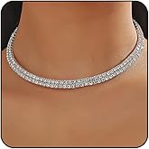 ONBRIG Rhinestone Tennis Necklaces Silver Choker Necklace for Women Bling Collar Necklace for Woman Statement Round Prom Jewelry