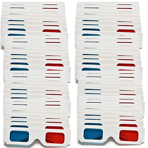 Jtshy 50 Pairs - FLAT- 3D Glasses Red and Cyan WHITE Frame Anaglyph Cardboard