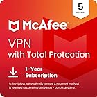 McAfee VPN with Total Protection | Secure Unlimited VPN 5 Devices |Antivirus and Cybersecurity Software 10 Devices |1- Year Subscription with Auto-Renewal |Download