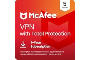 McAfee VPN with Total Protection 2025 | Secure Unlimited VPN 5 Devices |Antivirus and Cybersecurity Software 10 Devices |1- Year Subscription with Auto-Renewal |Download