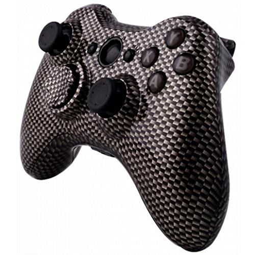 Xbox 360 Controller Shell/Buttons Replacement Kit, NALAKUVARA Hydro Dipped Gold Carbon Fiber Housing Case Cover Buttons Set for Xbox 360 Wireless Controller (Black Silver)