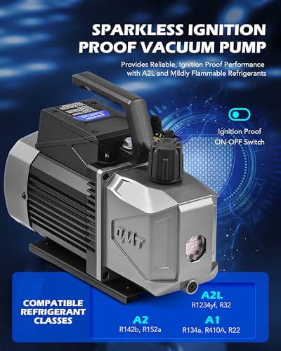 Orion Motor Tech - Bomba de vacío A2L de 2 etapas, 8.5 m³/h (5 cfm) 1/2 hp, bomba de vacío a prueba de encendido sin chispas de dos etapas para R1234yf R32 R134a R22 R410A con vacío final de 1.5