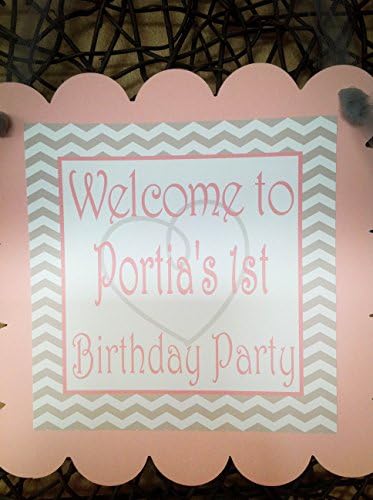 1 Door Sign - Hearts Happy Birthday Collection - Pink Polka Dots, Gray Chevron - Party Packs Available
