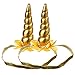 Frienda 2 Pack Unicorn Headband Party Horn Headband Dress Horn Party Flower Headband Unicorn Cosplay Costume Children Party Supplies (Gold)