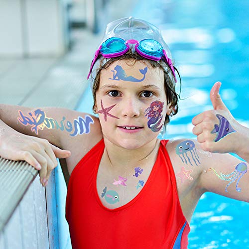Koogel 180PCS Mermaid Tattoos,12 Sheets Temporary Tattoos for Girls Mermaid Temporary Tattoos for Childrens Party Mermaid Party Filler Decoration