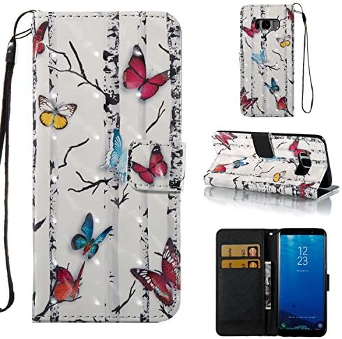 Samsung Galaxy S8 Active Case, FirstCover Wallet Folio PU Leather Flip Case Cover with Card Holder and Wrist Strap for Samsung Galaxy S8 Active 2017 Release (Tree Butterfly)