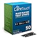 Care Touch Blood Glucose Test Strips for Diabetes I For Use with Care Touch Blood Sugar Monitor - 1 Box of 50 Diabetic Test Strips, 50 Count (Pack of 1)