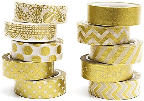 10 Rolls Decorative Washi Masking Tapes Golden Collection