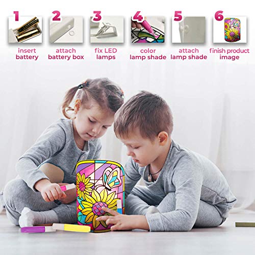 Kids Lamp DIY Kit - Make Stained Glass Nightlight with Window Paint and Circuit - Educational Arts and Crafts for Girls and Boys Ages 6 7 8 9 10 Year Old - Family Fun Activities and Children Gift - Thumbnail 2