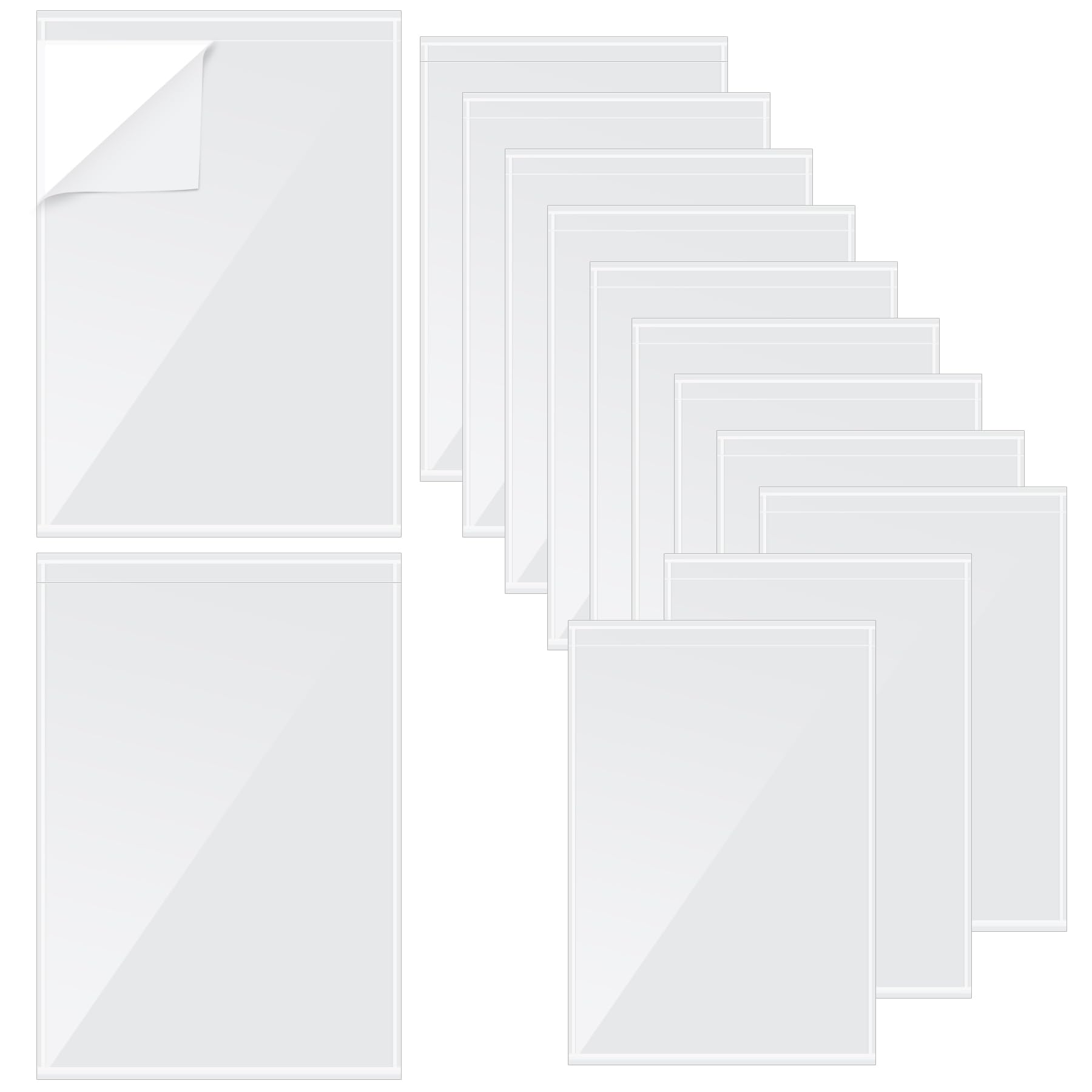 Photo 1 of 100Pcs Self Adhesive Display Pockets - 8.5 x 11 Inch Paper Sleeves for Wall and Door Communication, Clear Adhesive Sheet Protectors for Office, School, Box Posting Signs