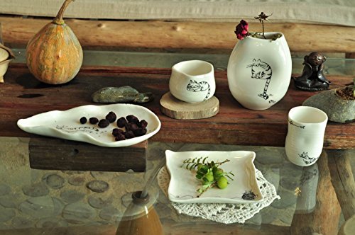 Porcelain Saucer - Cat & Prints Artwork