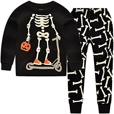 CNBABY Boys Pajamas Toddler Kids Glow-In-The-Dark Skeleton Sleepwear Set Size 12M-9T