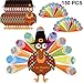 Gejoy 10 Set Thanksgiving Turkey Craft Kits with Colorful Feathers and Adhesive Dots Thanksgiving Turkey Craft Paper for Thanksgiving Party Decoration DIY Craft Activities
