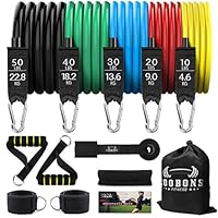 COOBONS Resistance Bands Set, Including 5 Stackable Exercise Bands with Door Anchor, Ankle Straps, Carrying Case & Guide Ebook - for Resistance Training, Physical Therapy, Home Workouts, Yoga