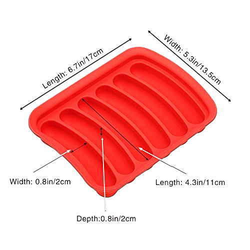 6 Cavities Sausage Hot Dogs Silicone Mold DIY Handmade Hamburger Pan, DanziX Molds for Ice Cube Tray Bread Candy Jelly Chocolate and Cake - Red