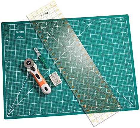 KnitIQ Rotary Cutting Set, Contains Rotary Cutter, self-Healing Cutting mat, Ruler, Seam Ripper and Long Pearlised pins