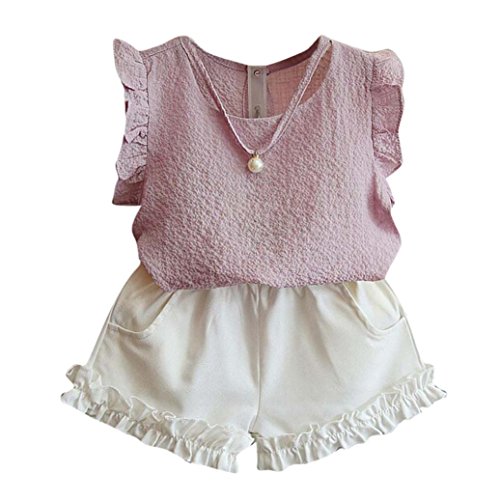 2017 Toddler Kids Baby Girls Summer T-shirt Tops+ Shorts Pants Set (5-6 Years, Pink)