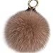 Valpeak 5'' Fox Fur Pom Pom Keychain Fur Ball Fluffy Fur Keychain Pom Pom (Beige)